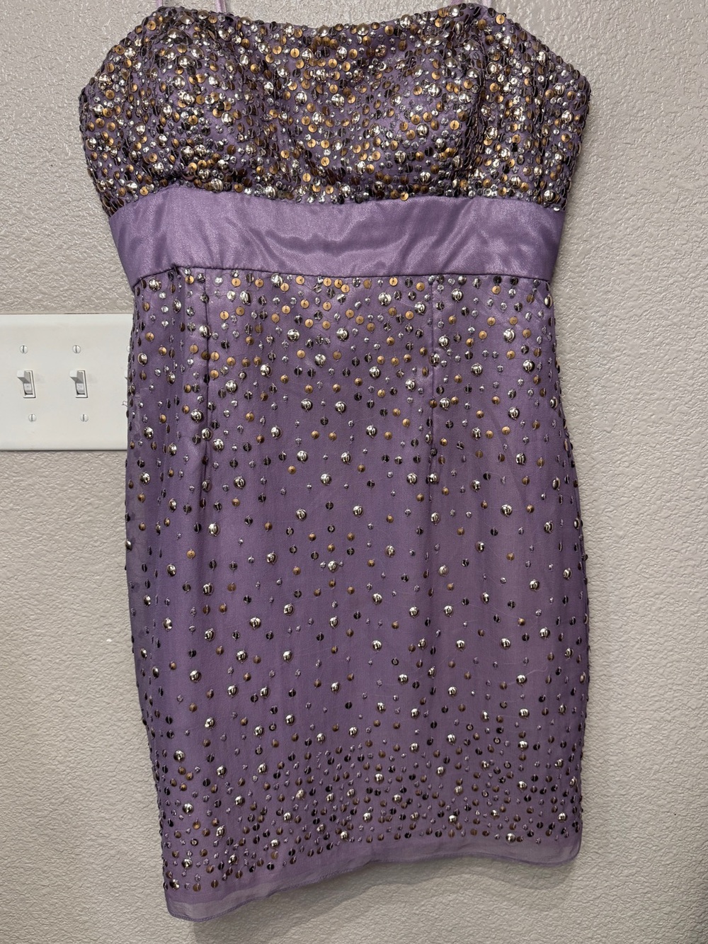 Adrianna Papell Evening Silk Strapless Beaded Sequin Dress Purple Size 8 Y2K